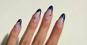 Wedding Navy Blue French Tip Nails