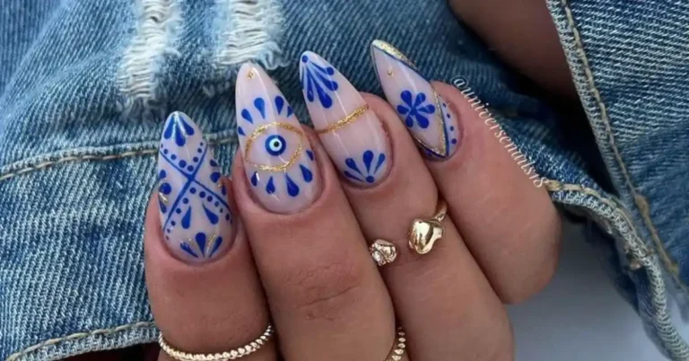 Blue and White Wedding Nails